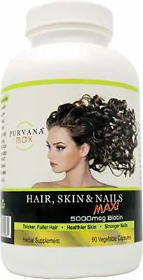 Purvana Hair Skin & Nails 5000mcg Biotin 90 Caps • $45.99