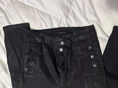 J Brand Jeans Natasha Sky High Skinny Jeans Shiny Black Size 26 • $100