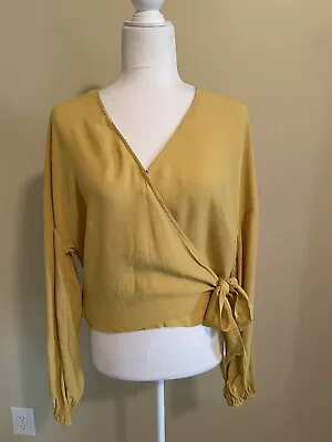 Madewell Women's Long Sleeve Wrap Blouse In Greek Gold Size Medium • $39.95