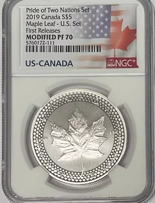 2019  Canada $5 Maple Leaf -Pride Of Two Nations - NGC Modified PF70  No Reserve • $6.50