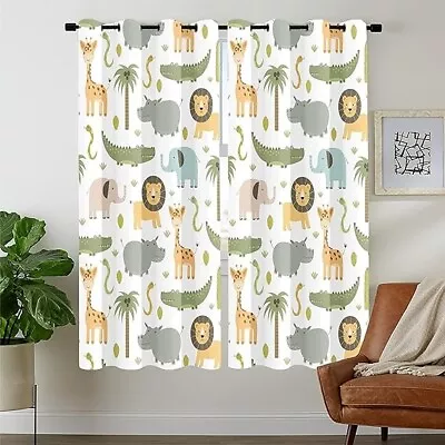 Baby Safari Animals Blackout Curtains 52Wx63H Inch For Boy Bedroom Grommet Pair • £22.19