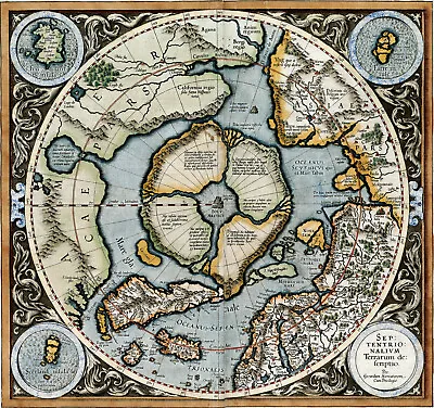 1595 Mercator Map Of The North Pole Regions Wall Art Poster Flat Earth Print • $13.95