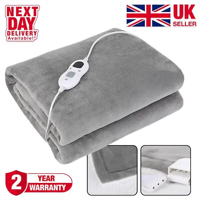 Luxurious Electric Heated Throw Soft Fleece Grey Over Blanket Double Single • £31.95