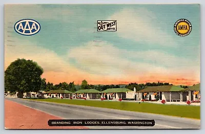 Branding Iron Lodges US HWY 97 Ellensburg Washington WA Postcard • $6.75