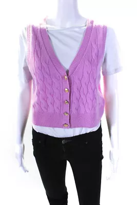 J Crew Womens V Neck Button Up Cable Knit Sweater Vest Pink Cashmere Size Medium • $34.99