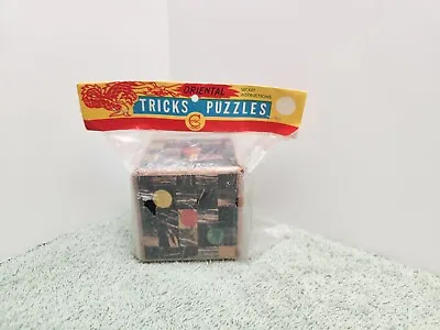 Oriental Wood Dice Tricks Puzzles Box/ Cube - 1960's New In The Package • $34.99