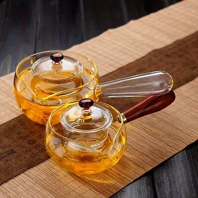 Rotatable Glass Teapot With Infuser 450ml Heat Resistant Easy To Clean Portable • £13.24