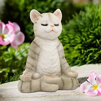 Meditating Zen Garden Cat Statue Figurineindoor/outdoor Garden Cat Sculpture For • $39.90