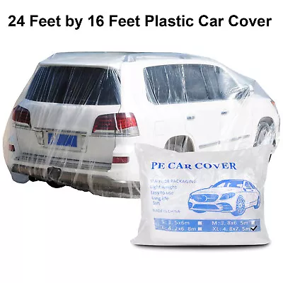 Extra Large 16'x24' Universal Disposable Clear Plastic Car Cover W/ Elastic Band • $13.48