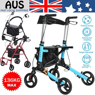 Rollator Walkers Seat Easy Folding Wheelchair Walking Frame Aid Adult Elderly AU • $156.66