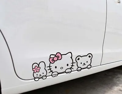 Cute Hello Kitty With Rabbit And Bear (Pink Ribbon) Car Decal Car Sticker - 1pc • $6.99