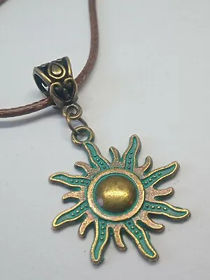 £5.95 • Buy Sun Burst Bronze Pendant On A 18  Brown Cord Necklace Boho, Hippie  Gift Wrapped