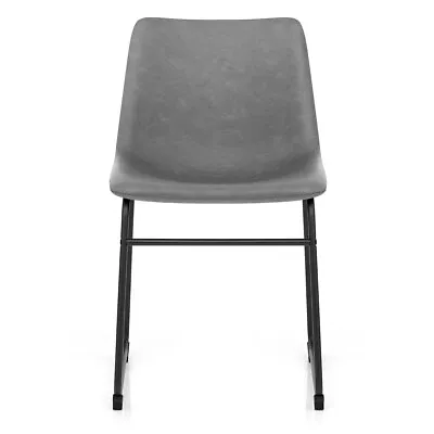 Bucket Antique Grey Faux Leather Seat Black Frame Fixed Height Dining Chair • £84.99