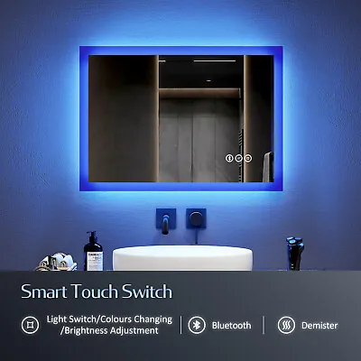 EMKE Bluetooth Bathroom Mirror With Blue LED Lights Shaver Socket Demister Pad • £99.79