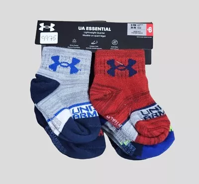 UNDER ARMOUR Boys Socks 6-12M 1/4 Crew Toddler Lightweight Gripper Sole 6 Pair • $17.95