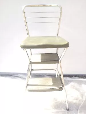 Vintage Mid Century Cosco Step Flip Seat Stool Chair Green Metal Vinyl Kitchen • $89.95