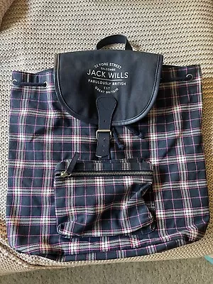 Jack Wills Check Design Backpack Rucksack Bag- Navy Blue & Pink  • £10