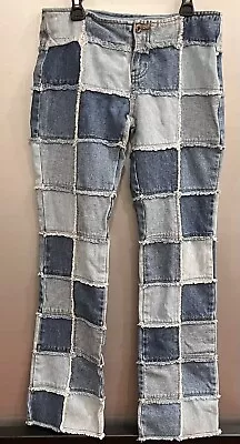 Vintage Y2K Zana Di Patchwork Raw Hem Denim Jeans Women Low Rise Sz 1 • $52.99