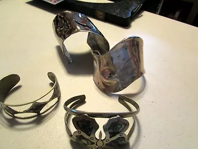 4 Bold Silvertone Cuffs Some With Abalone Eye Catching • $34.99