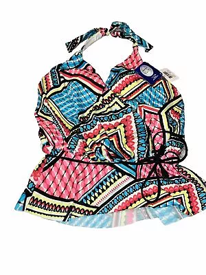 Women’s Tankini Top Size 8 Eco Swim By Aqvo Green Padded Bra Floral • $11.99