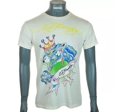 New Men's Authentic Ed Hardy T Shirt Christian Audigier Ivory Crew Neck S M L XL • £14.99