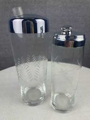 VINTAGE COCKTAIL SHAKERS ART DECO ELEGANT GLASS  With CHROME TOPS • $22.99