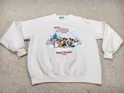 Vintage Disney Sweatshirt Mens Large White Magic Kingdom Christmas Mickey USA • $12