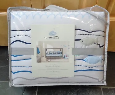 CLOUD ISLAND By The Sea 4 PC CRIB BEDDING SET Fish Whales Baby Nursery ~BLUE BOY • $79.99