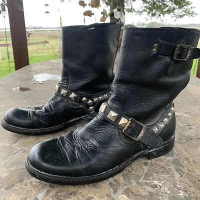 Mens Distressed Frye Rogan $385 Studded Engineer Boots Black Size 10 D • $80