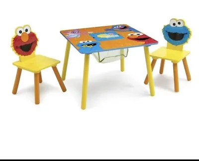 Kids Toddler Storage Play Table And 2 Chairs Set Wood With Elmo Cookie Monster • $40