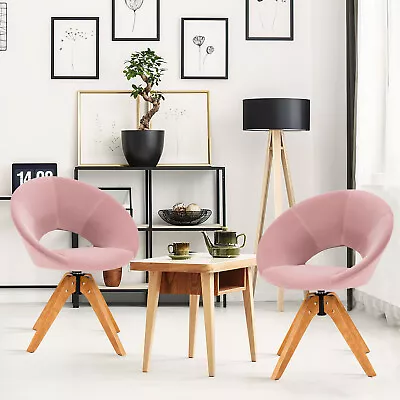 Costway 2PCS Mid Century Modern Swivel Accent Chair Fabric Armchair Velvet Pink • $229.99