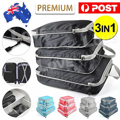 $19.95 • Buy 3PCS Travel Storage Suitcases Compression Bags Luggage Organiser Packing Cubes