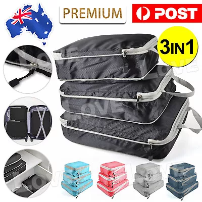 3PCS Travel Storage Suitcases Compression Bags Luggage Organiser Packing Cubes • $16.95