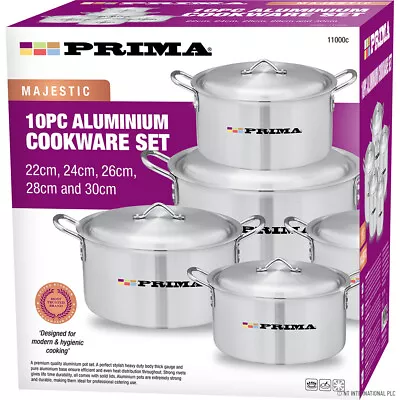 £154.95 • Buy New Large 10pc Aluminium Cookware Set Cooking Pots Casserole Catering Saucepan
