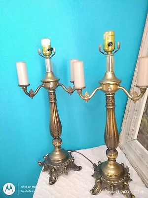 Pair Vintage Electric Brass Candelabra Table Lamps Antique Girandole 4 Lights • $199