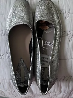 H&M Premium Silver GENUINE Leather  Shoes Size 39 • $59.99