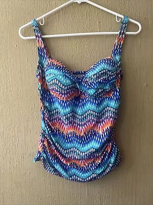 La Blanca Twist Tankini Swim Top Sz 8 Blue Orange Adjustable Straps S M • $29.99