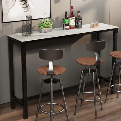 FATIVO Slim Long Bar Table Marble Kitchen Bistro Banquet Party Pub Trestle Table • £125.90