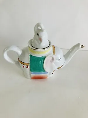 Vintage Novelty Ceramic Elephant With Baby Elephant Lid Mini Teapot- 7” Long • $7.99