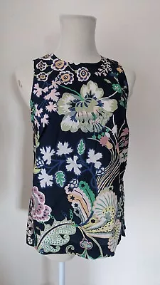 J Crew Liberty Fabric Symphony Print Blouse Sleeveless Top Cotton Navy Blue 2 • $39.95