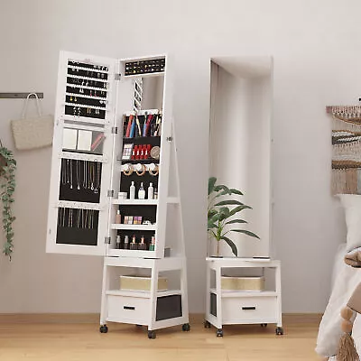 360° Swivel Jewelry Armoire Floor Standing Locking Jewelry Armoire With Mirror • $148.48