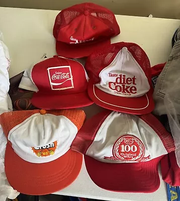 Vintage Lot Of 5 80s Coca Cola Dr Pepper Orange Crush Trucker Hats  • $89.99