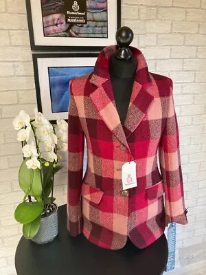 £149 • Buy New Ladies Harris Tweed 100% Wool Red/Pink/Burgundy Check Jacket Size 18