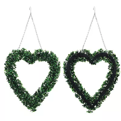 2Pcs Heart Shaped Artificial Topiary Boxwood Door Window Wreath W/ Chain Hanging • £9.95