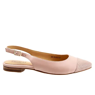 Trotters Halsey T2123-727 Womens Pink Wide Leather Slingback Flats Shoes • $25.99