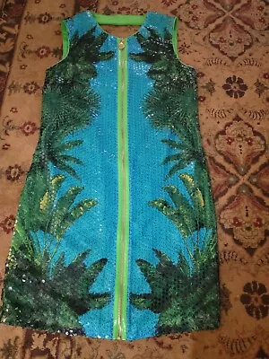 2011 VERSACE For H&M Palm Tree Print Sequin Dress Alligator Back - US 6 • $145.99