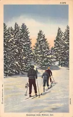 Milford Delaware Winter Skiing Scene Linen Vintage Postcard AA83302 • $6.75