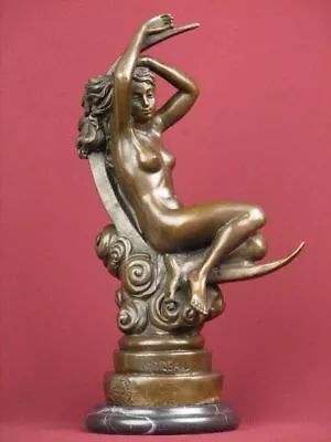 Signed Bronze Detailed Statue  Art Nouveau Handcrafted Sculpture On Marble • $199