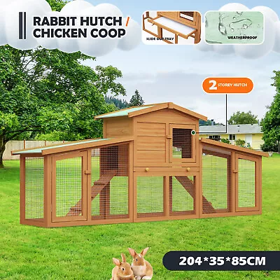 204cm Chicken Coop Rabbit Hutch Bunny Run Cage Large Outdoor Wooden Pet House AU • $162.90