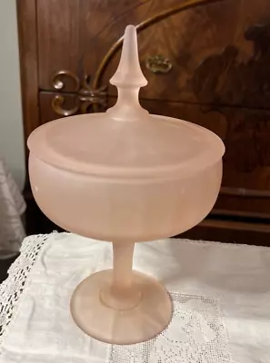 Vintage Frosted Pink Satin Glass Compote Or Candy Dish 9  With Lid • $9.99